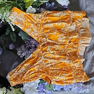 Zara 🎄Yellow & White Tropical Print Boho Front Tie Crop Top size 13-14 CM164